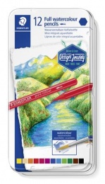 Akvarell ceruza készlet, hatszögletű, fémdobozos, STAEDTLER® "146 10G", 12 különböző szín